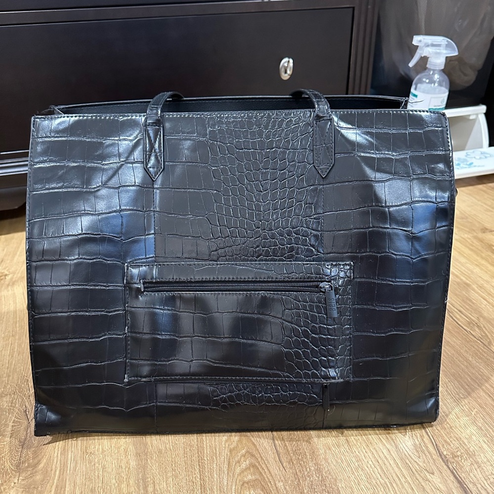 Bed Black Crocodile-Embossed Work Bag